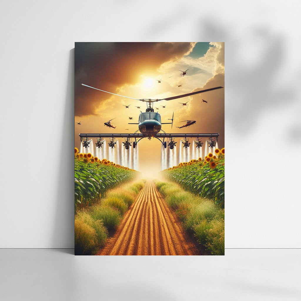 Aerial Agrohelicopters over Blooming Fields: Harmony of Nature and Technology