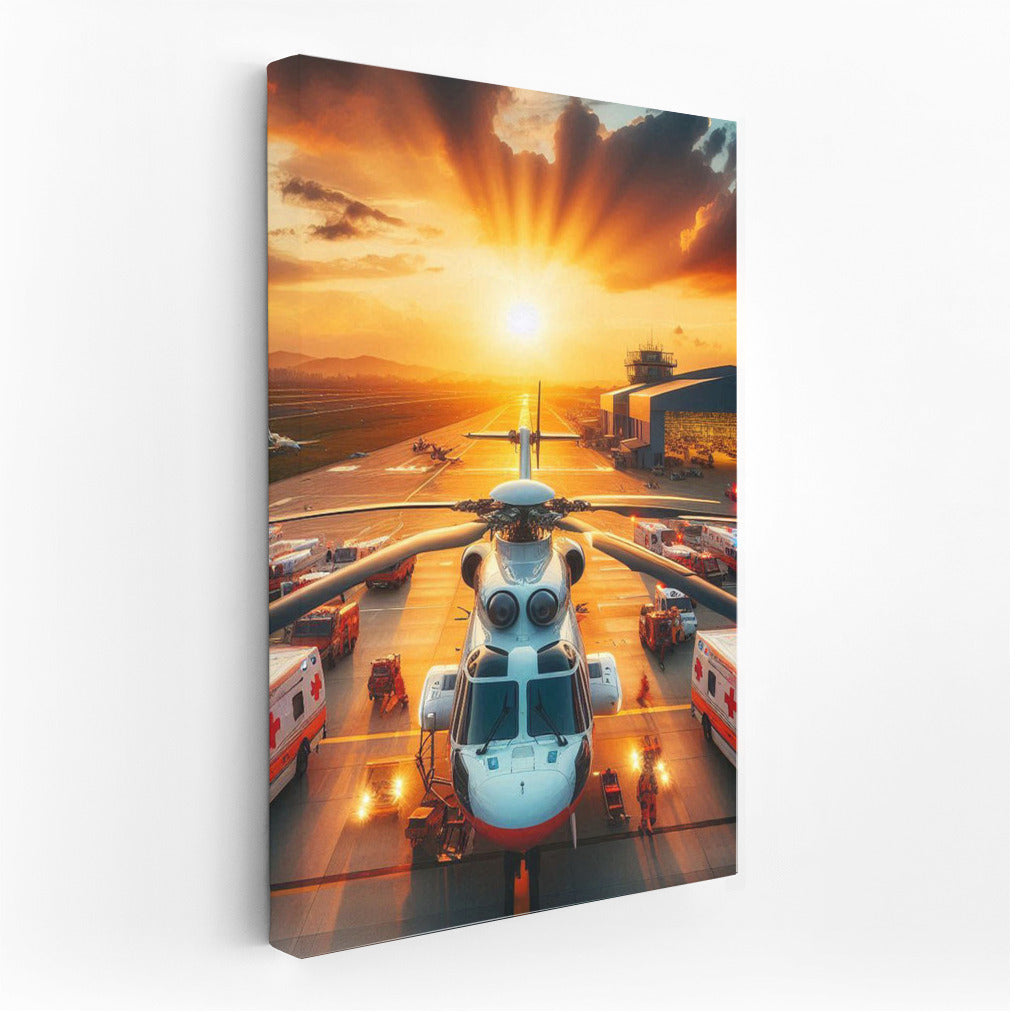 Sunset Glow Over Air Ambulance at the Airport