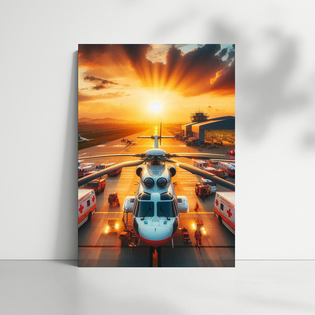Sunset Glow Over Air Ambulance at the Airport