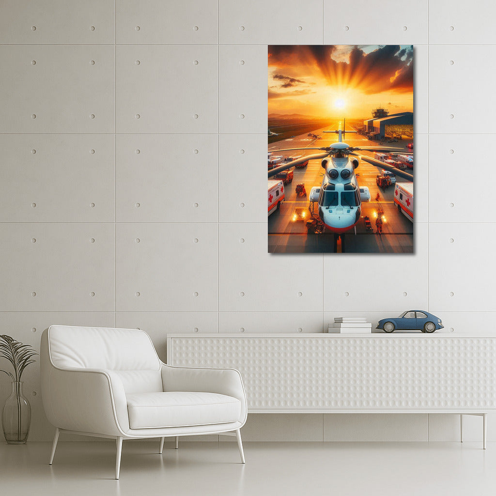 Sunset Glow Over Air Ambulance at the Airport