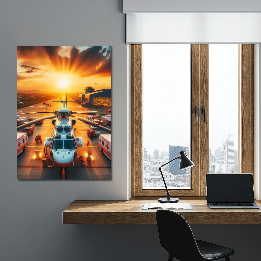 Sunset Glow Over Air Ambulance at the Airport