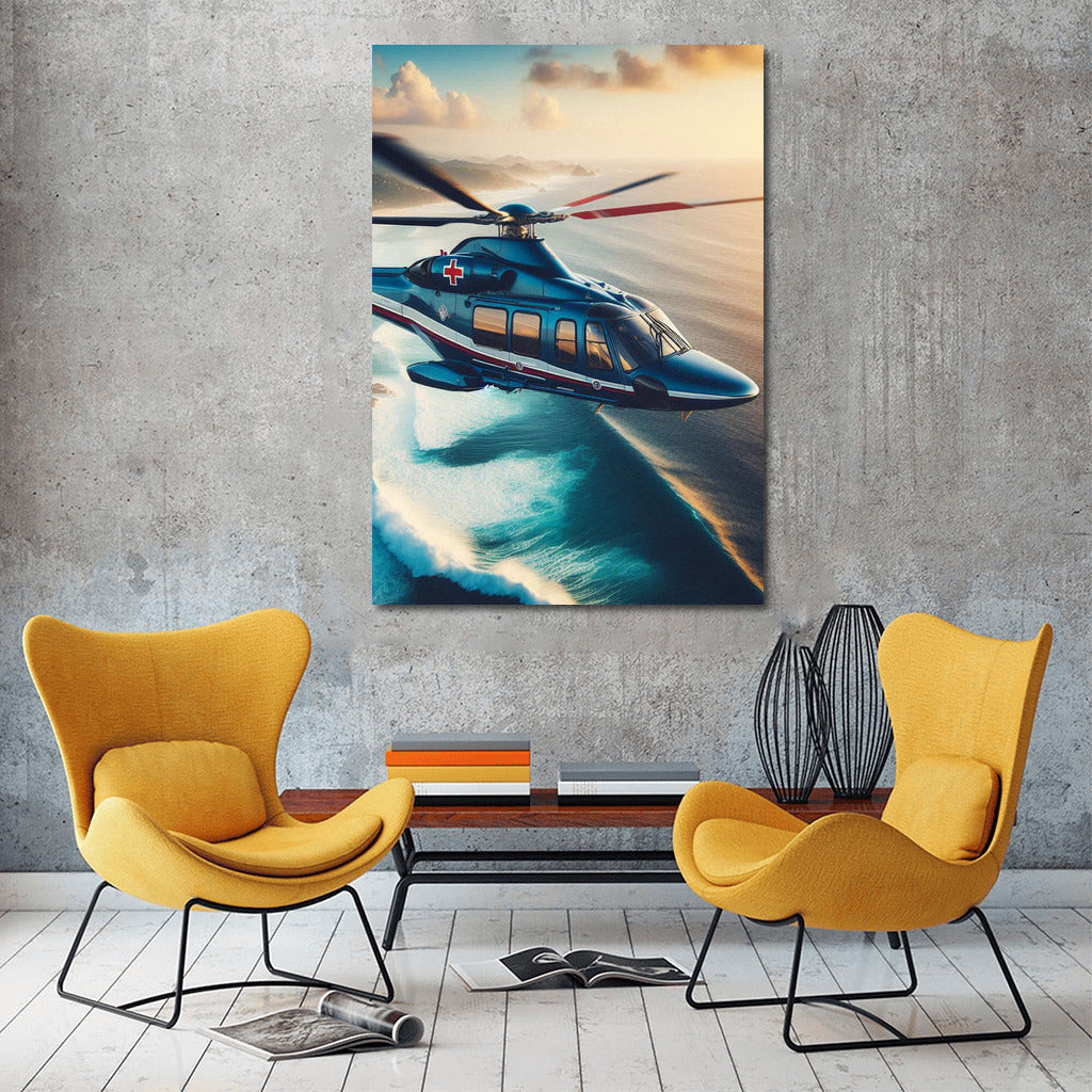 Air Ambulances Ocean Helicopter: Rescue Over the Sea Waves