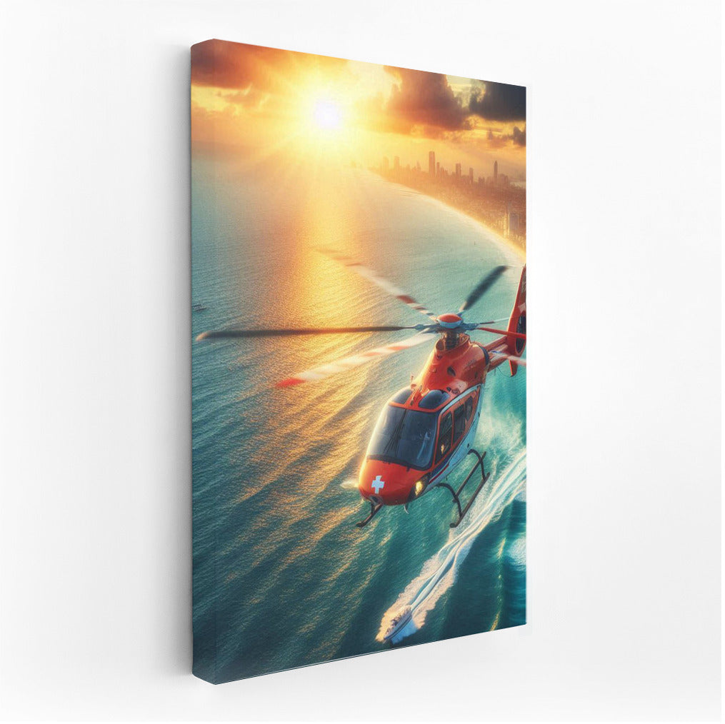 Sunset Flight: Air Ambulances Ocean Helicopter in the Skies