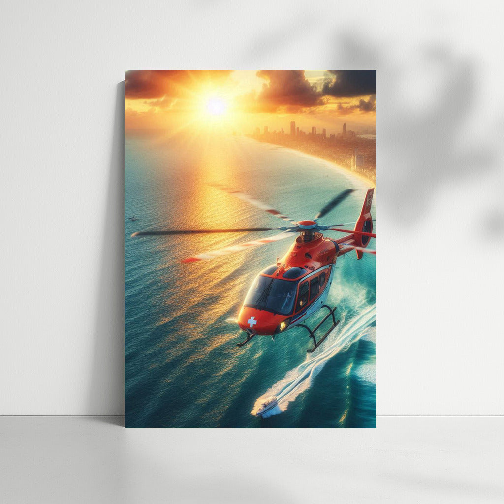 Sunset Flight: Air Ambulances Ocean Helicopter in the Skies
