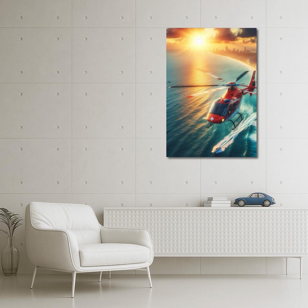 Sunset Flight: Air Ambulances Ocean Helicopter in the Skies