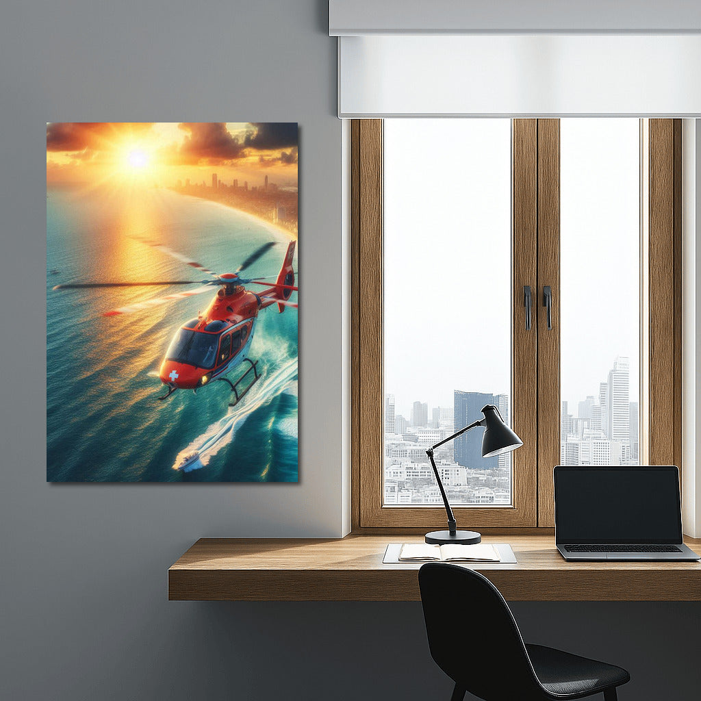 Sunset Flight: Air Ambulances Ocean Helicopter in the Skies