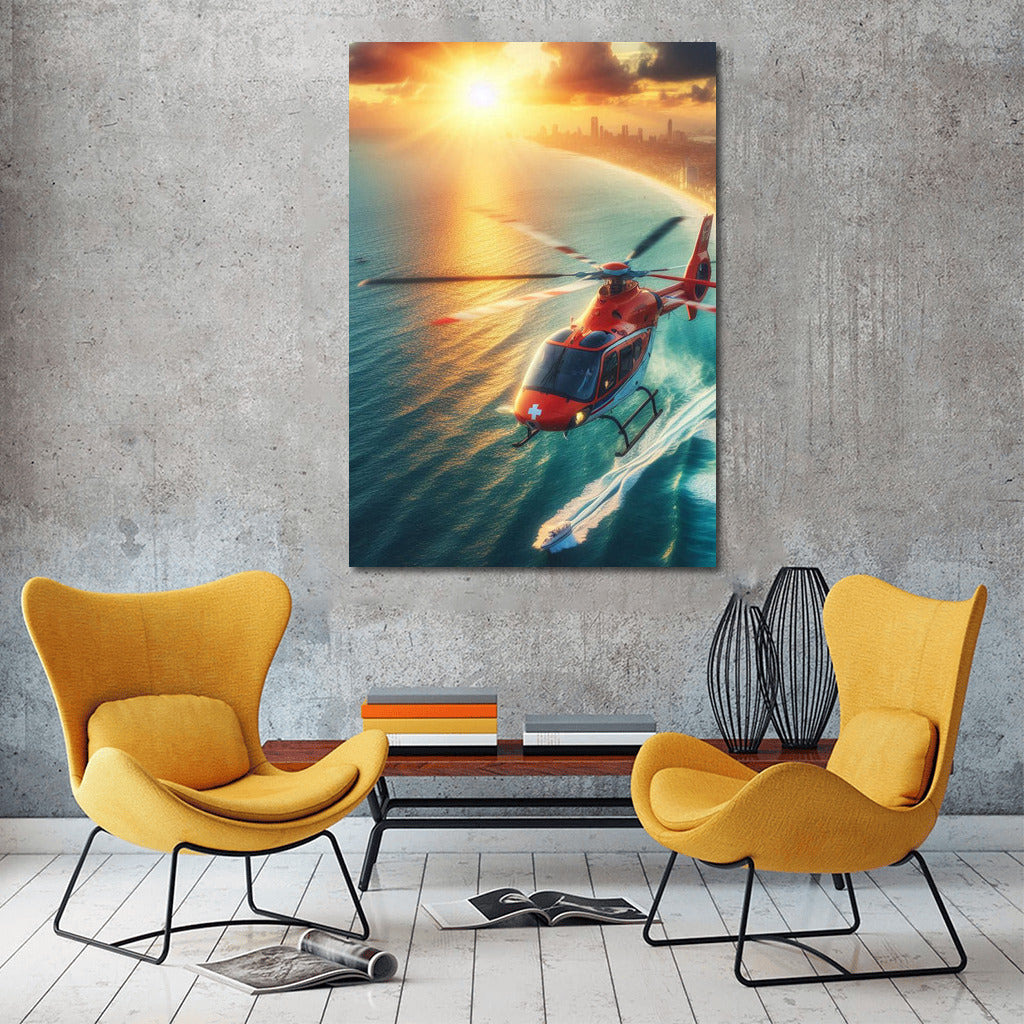 Sunset Flight: Air Ambulances Ocean Helicopter in the Skies