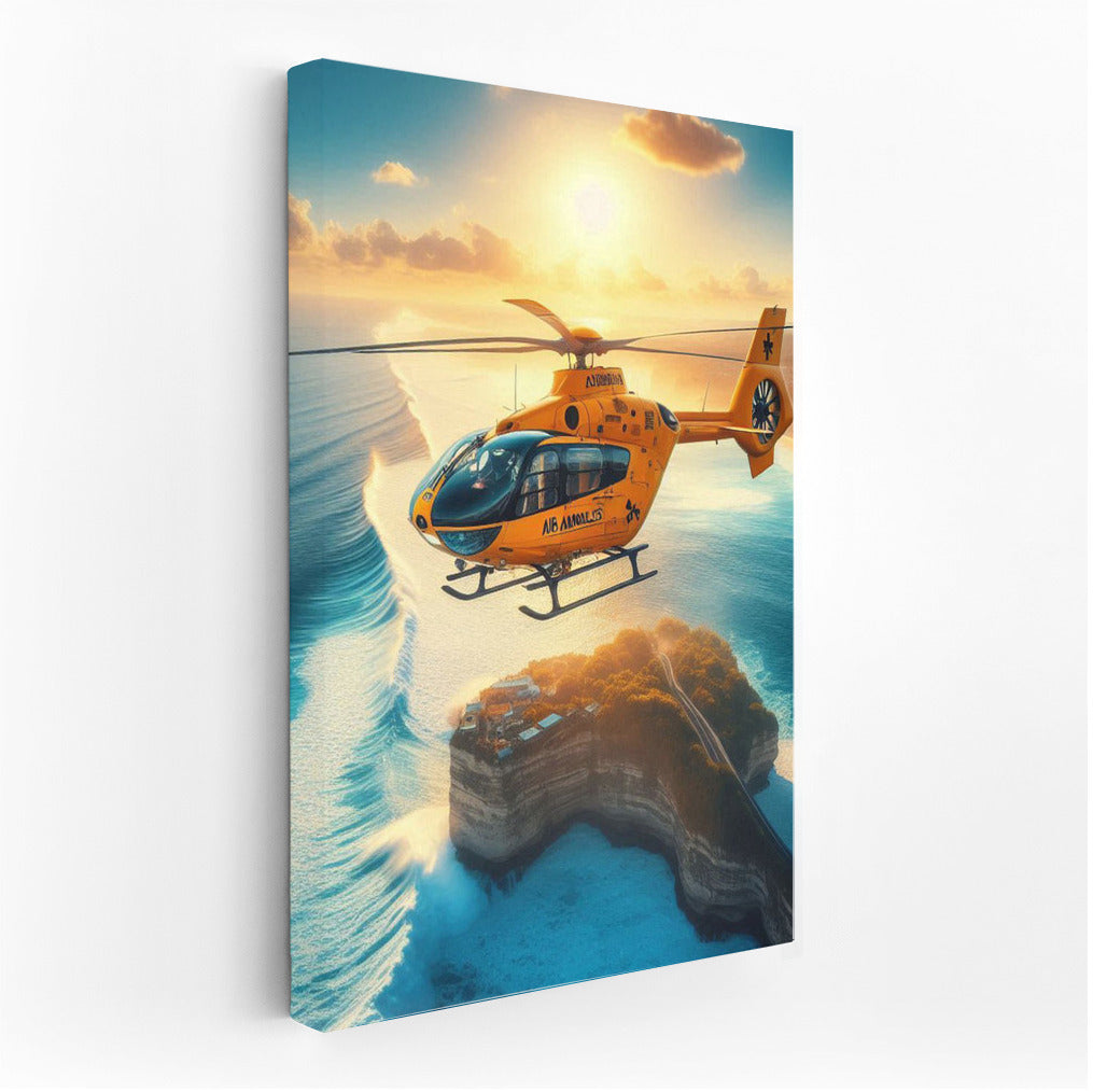 Sunset Flight: Air Ambulances Ocean 3 Helicopter Over the Waves