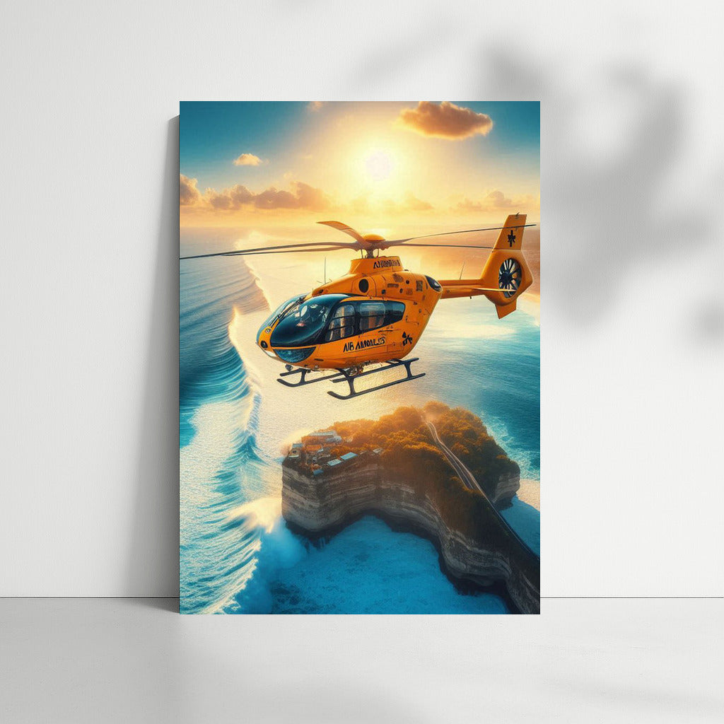 Sunset Flight: Air Ambulances Ocean 3 Helicopter Over the Waves