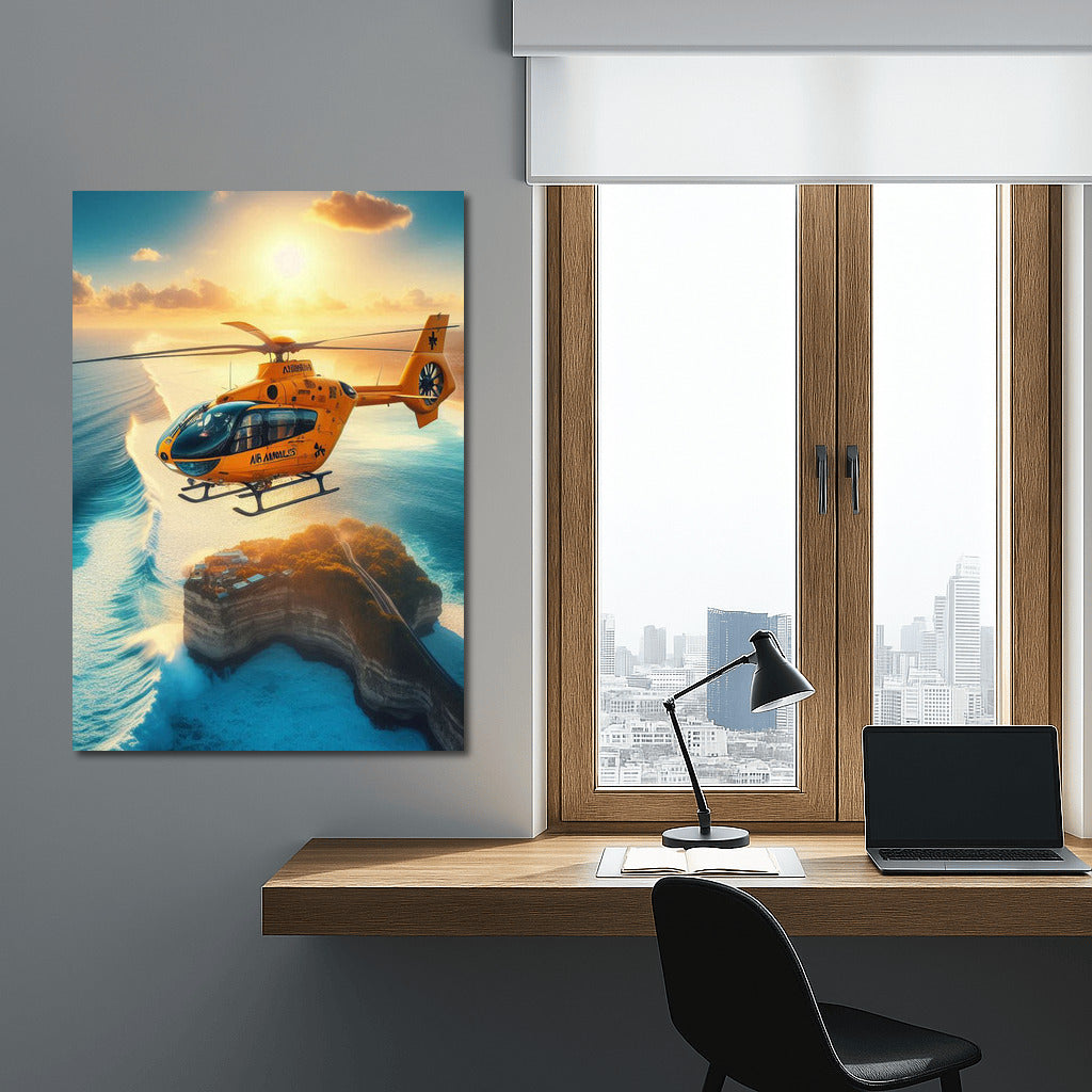 Sunset Flight: Air Ambulances Ocean 3 Helicopter Over the Waves