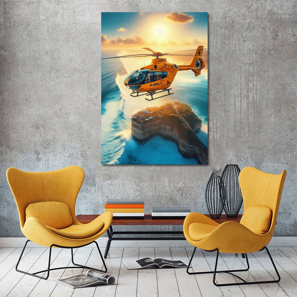 Sunset Flight: Air Ambulances Ocean 3 Helicopter Over the Waves