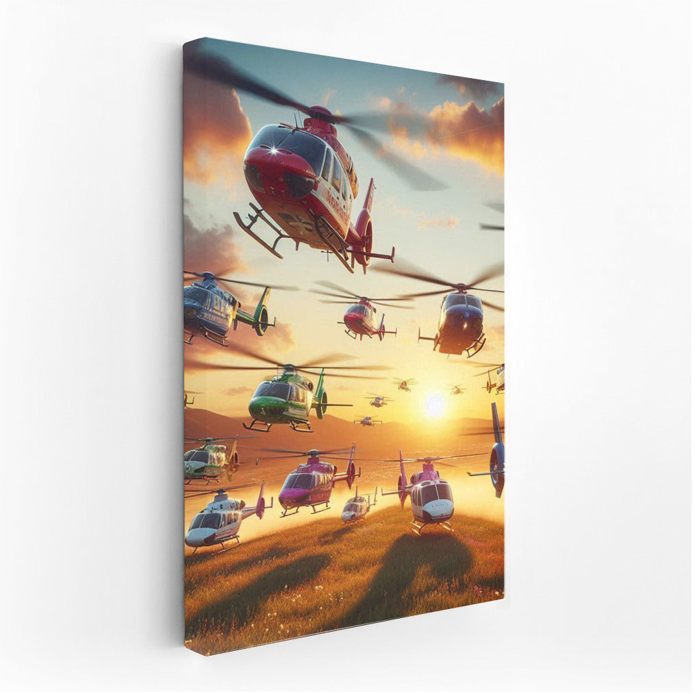 Sunset Flight: Air Ambulances Over Mountain Landscape