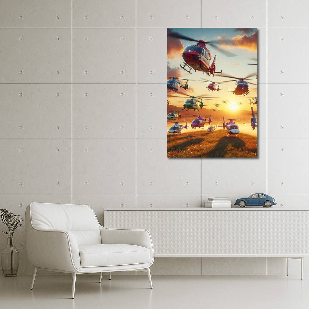 Sunset Flight: Air Ambulances Over Mountain Landscape