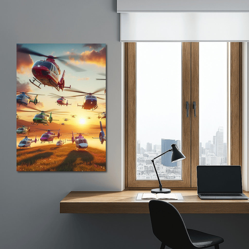 Sunset Flight: Air Ambulances Over Mountain Landscape