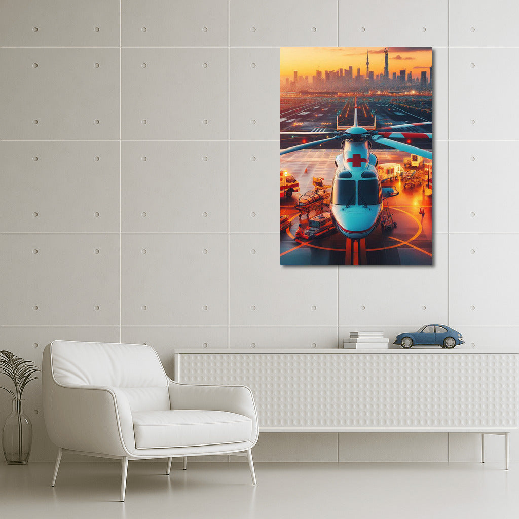 Air Ambulance at Sunset: Urban Dynamics