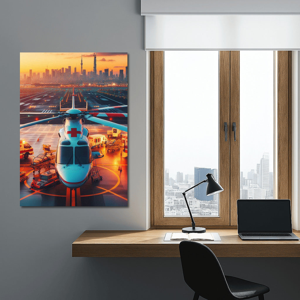 Air Ambulance at Sunset: Urban Dynamics