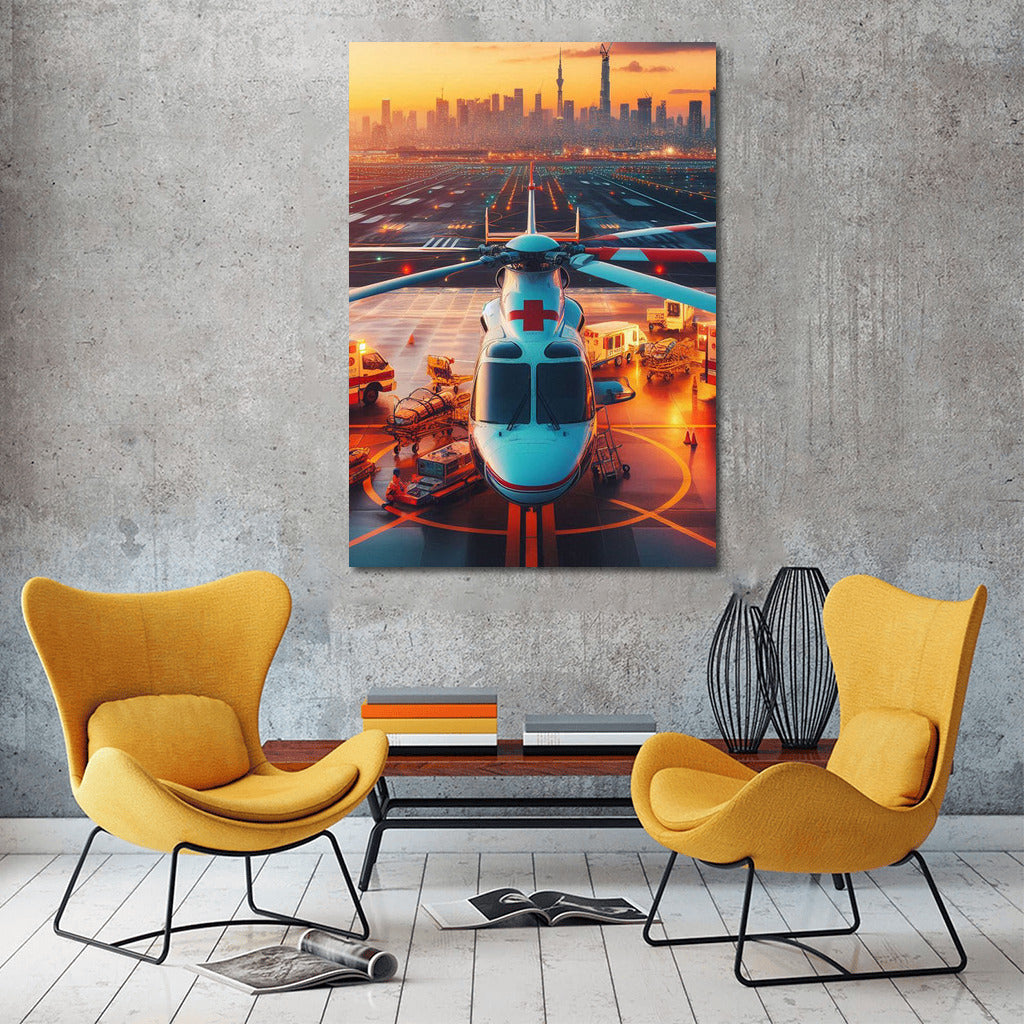 Air Ambulance at Sunset: Urban Dynamics