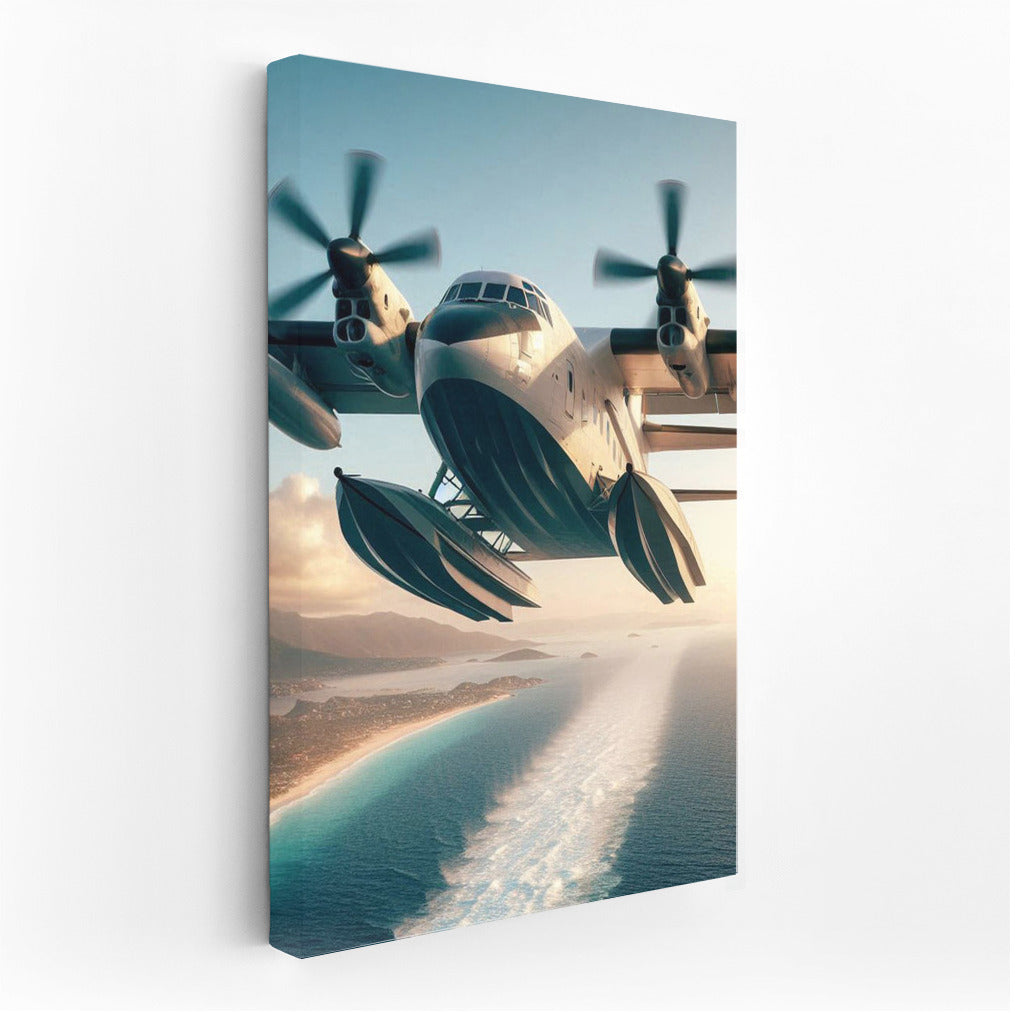 Sunset Flight: Amphibious Aircraft Over the Ocean