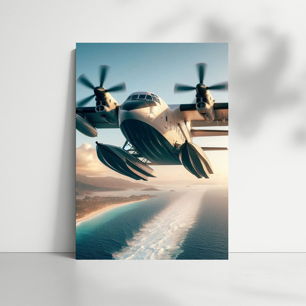 Sunset Flight: Amphibious Aircraft Over the Ocean