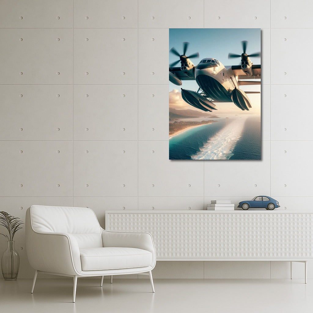 Sunset Flight: Amphibious Aircraft Over the Ocean