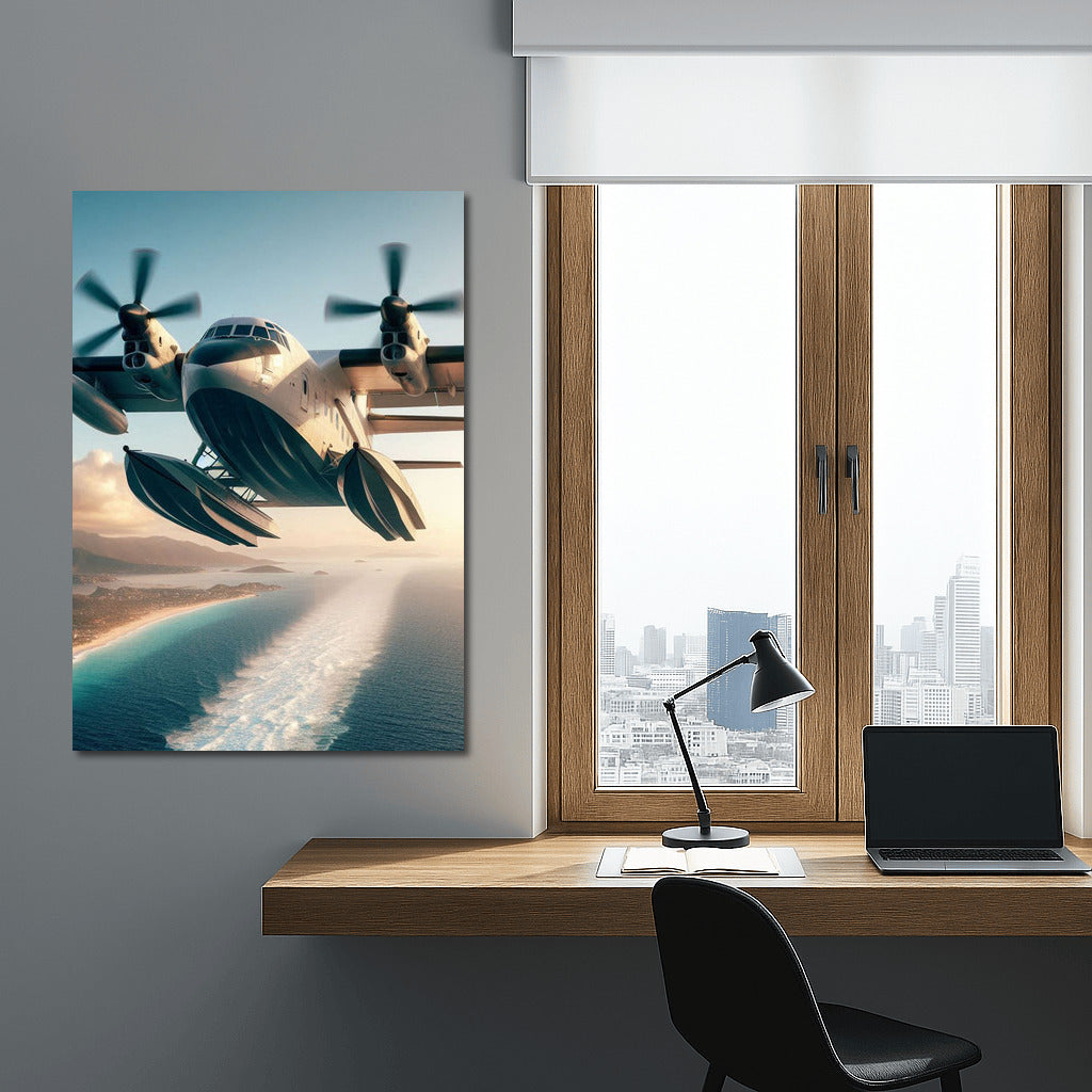 Sunset Flight: Amphibious Aircraft Over the Ocean