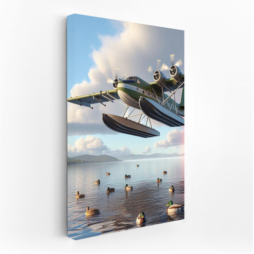 Hovering Amphibious Aircraft Over the Lake: Portal to Dreams and Adventures