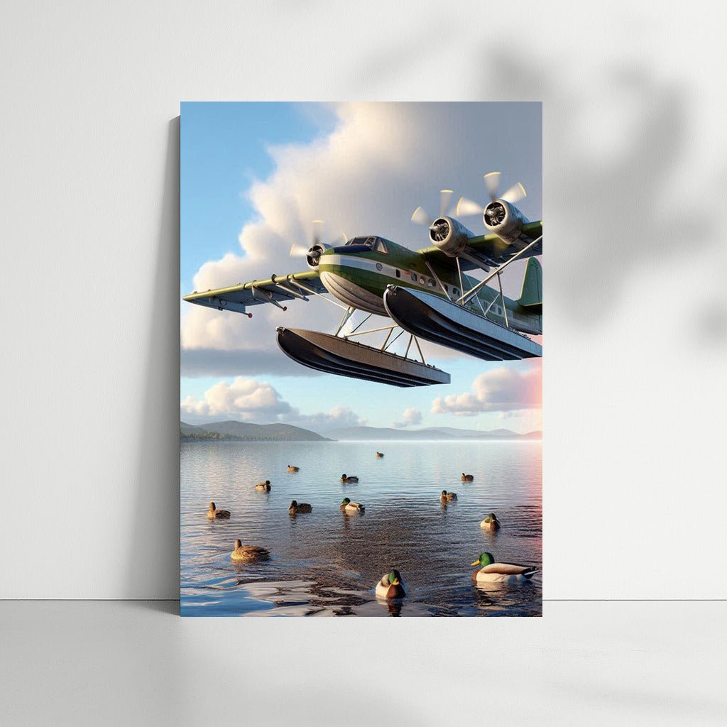 Hovering Amphibious Aircraft Over the Lake: Portal to Dreams and Adventures
