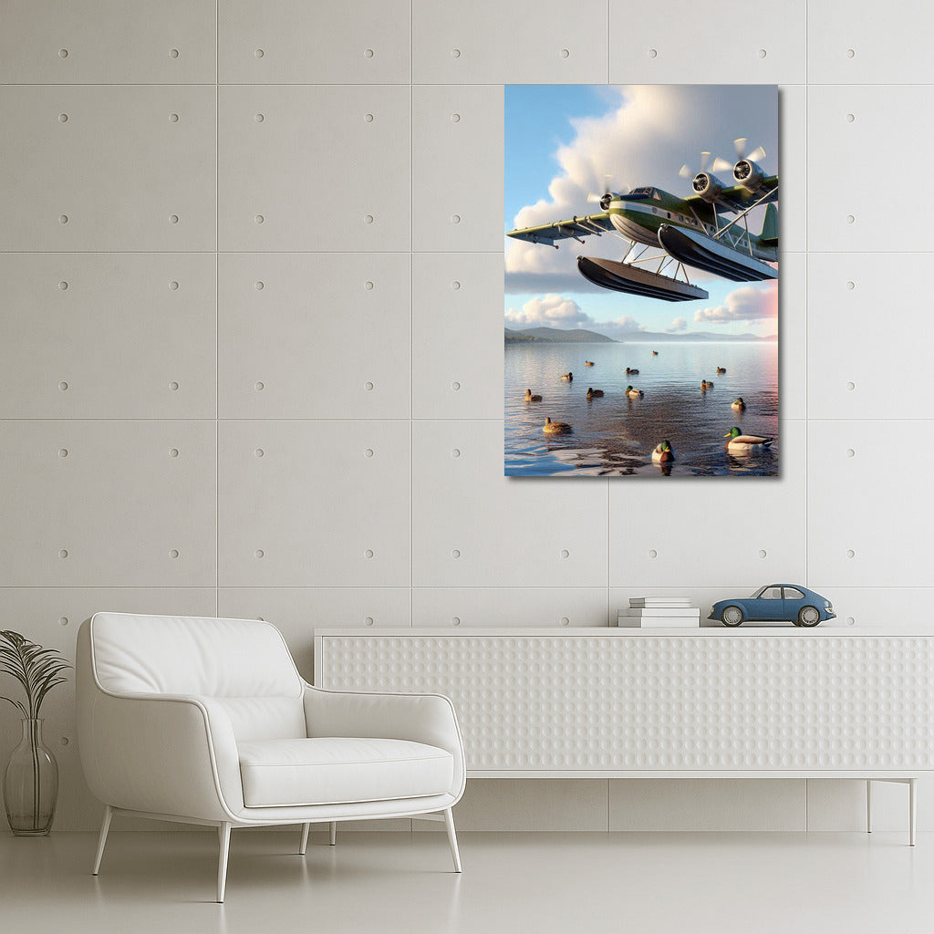 Hovering Amphibious Aircraft Over the Lake: Portal to Dreams and Adventures