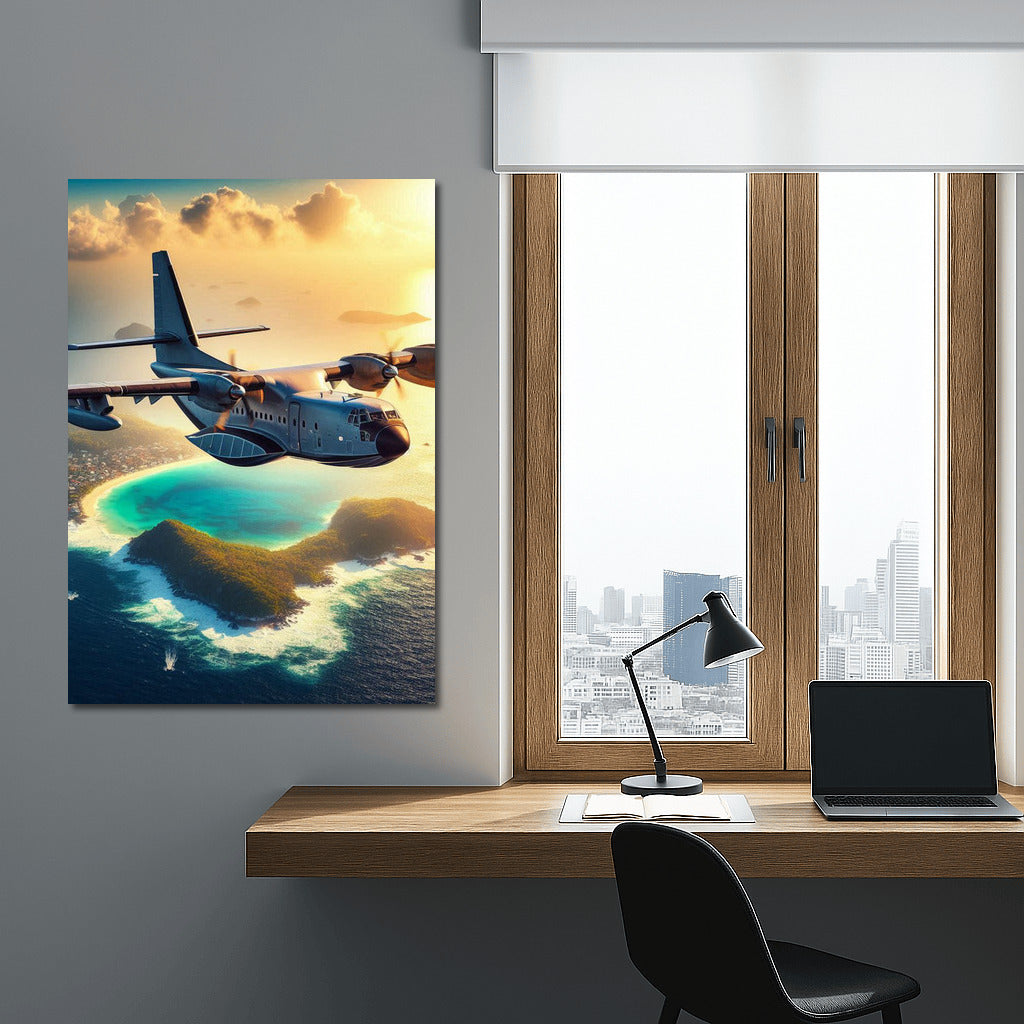 Amphibious Airplane Over the Ocean: Celestial Symphony of Adventure