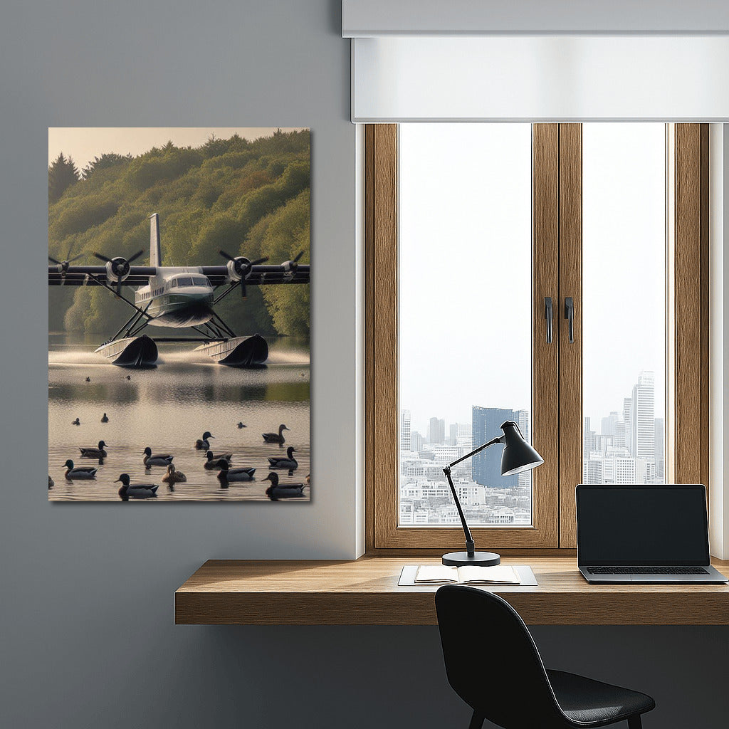 Morning Flight Over the Lake: Amphibious Aircraft Lake 3 and Ducks