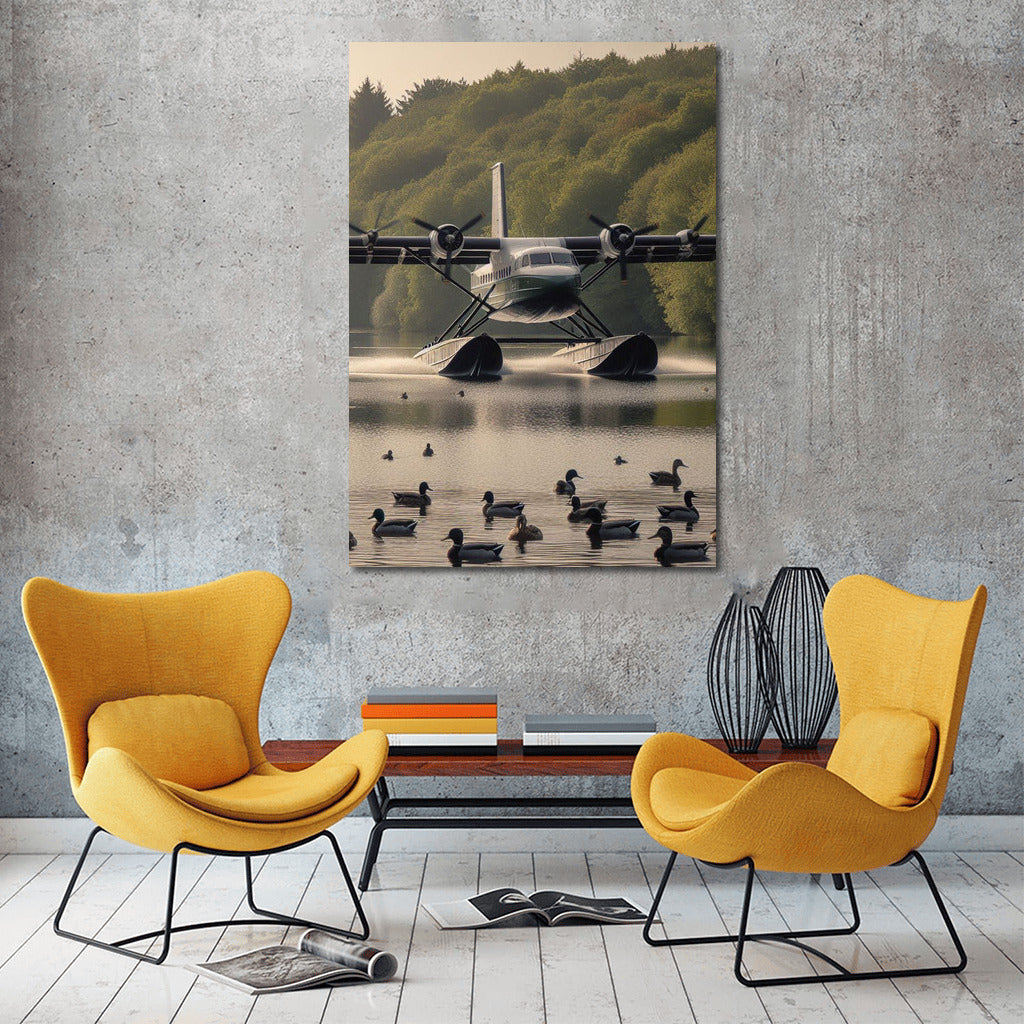 Morning Flight Over the Lake: Amphibious Aircraft Lake 3 and Ducks