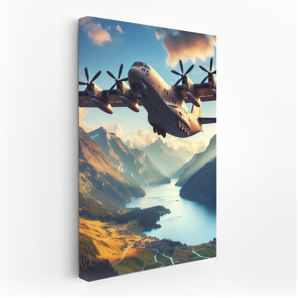 Amphibious Aircraft Over Mountain Landscape: Majesty and Dynamics