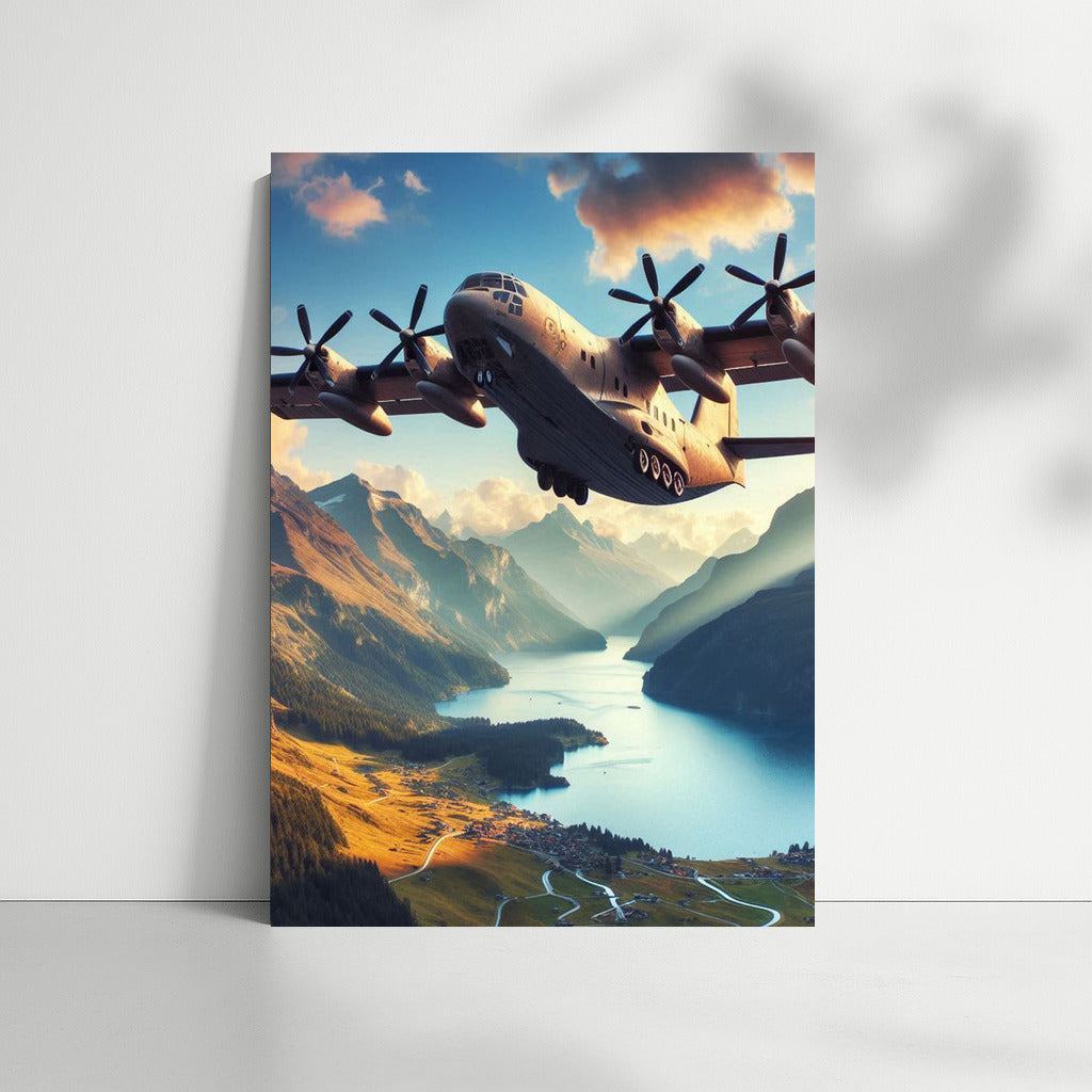 Amphibious Aircraft Over Mountain Landscape: Majesty and Dynamics