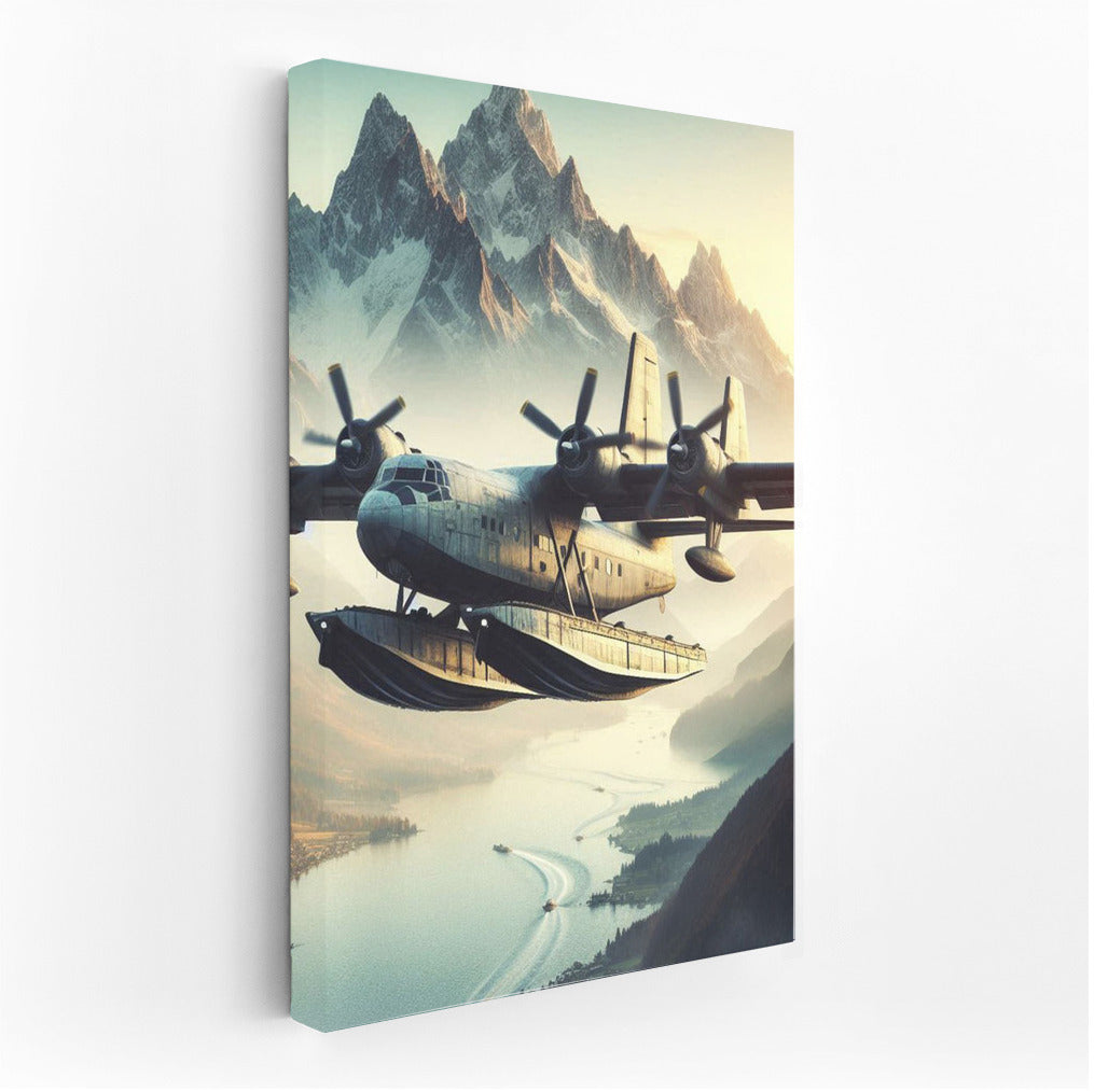 Amphibious Airplane Over Mountain Peaks: Flight of Freedom and Adventure