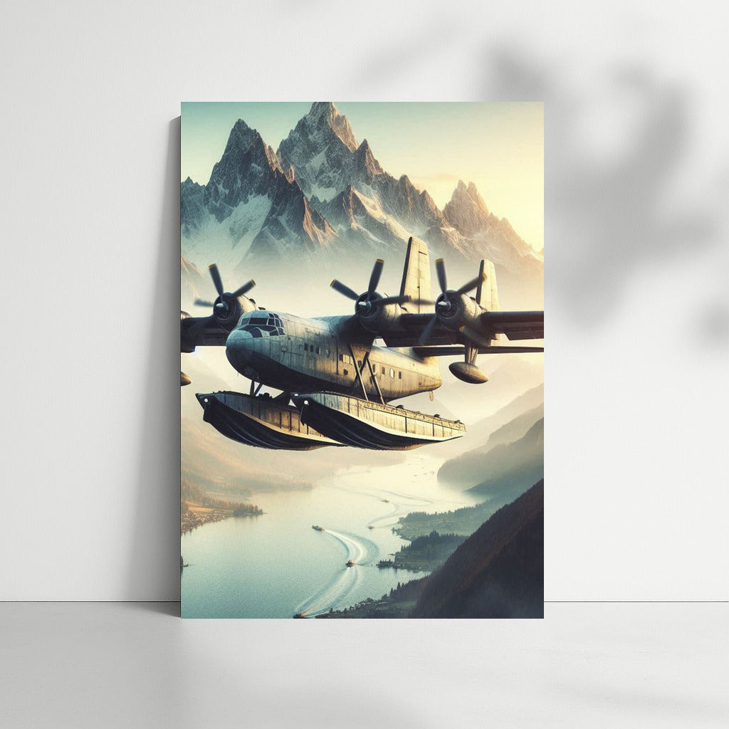 Amphibious Airplane Over Mountain Peaks: Flight of Freedom and Adventure