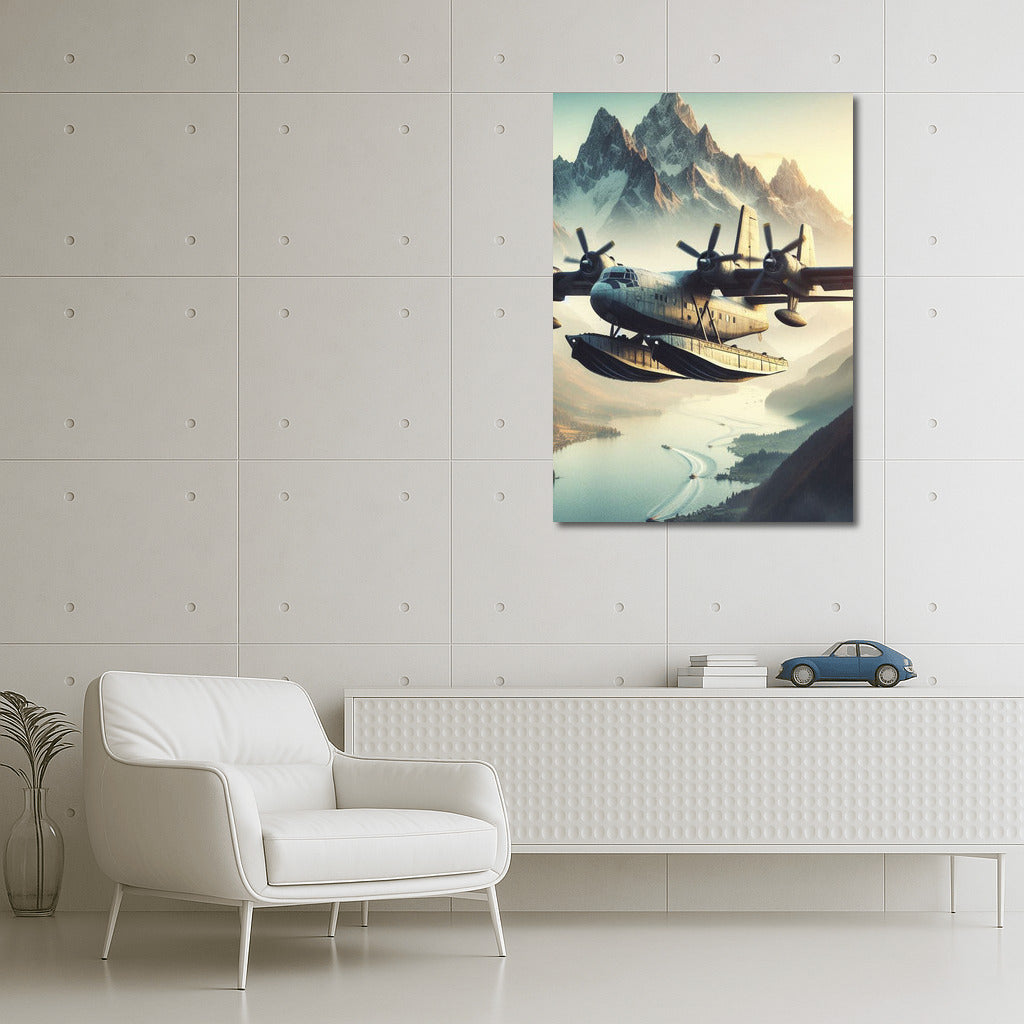 Amphibious Airplane Over Mountain Peaks: Flight of Freedom and Adventure