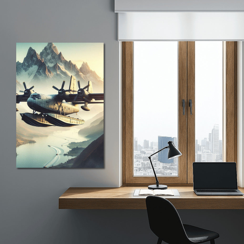 Amphibious Airplane Over Mountain Peaks: Flight of Freedom and Adventure