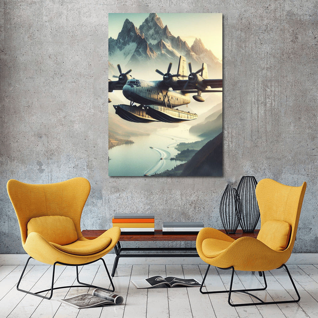 Amphibious Airplane Over Mountain Peaks: Flight of Freedom and Adventure