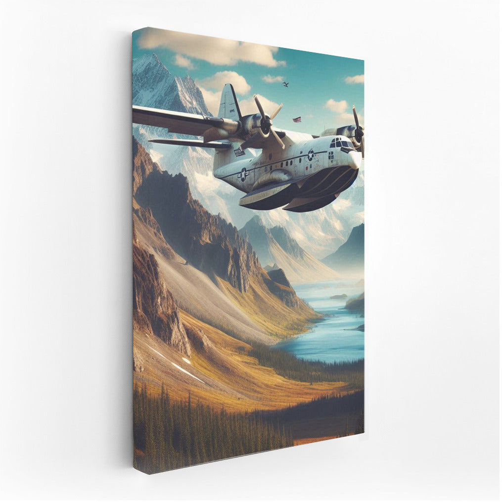 Amphibious Aircraft Over Mountain Landscape: Freedom of Flight