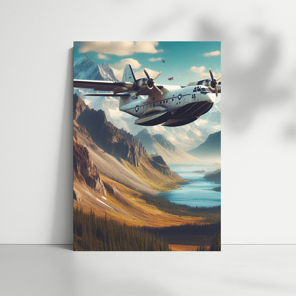 Amphibious Aircraft Over Mountain Landscape: Freedom of Flight