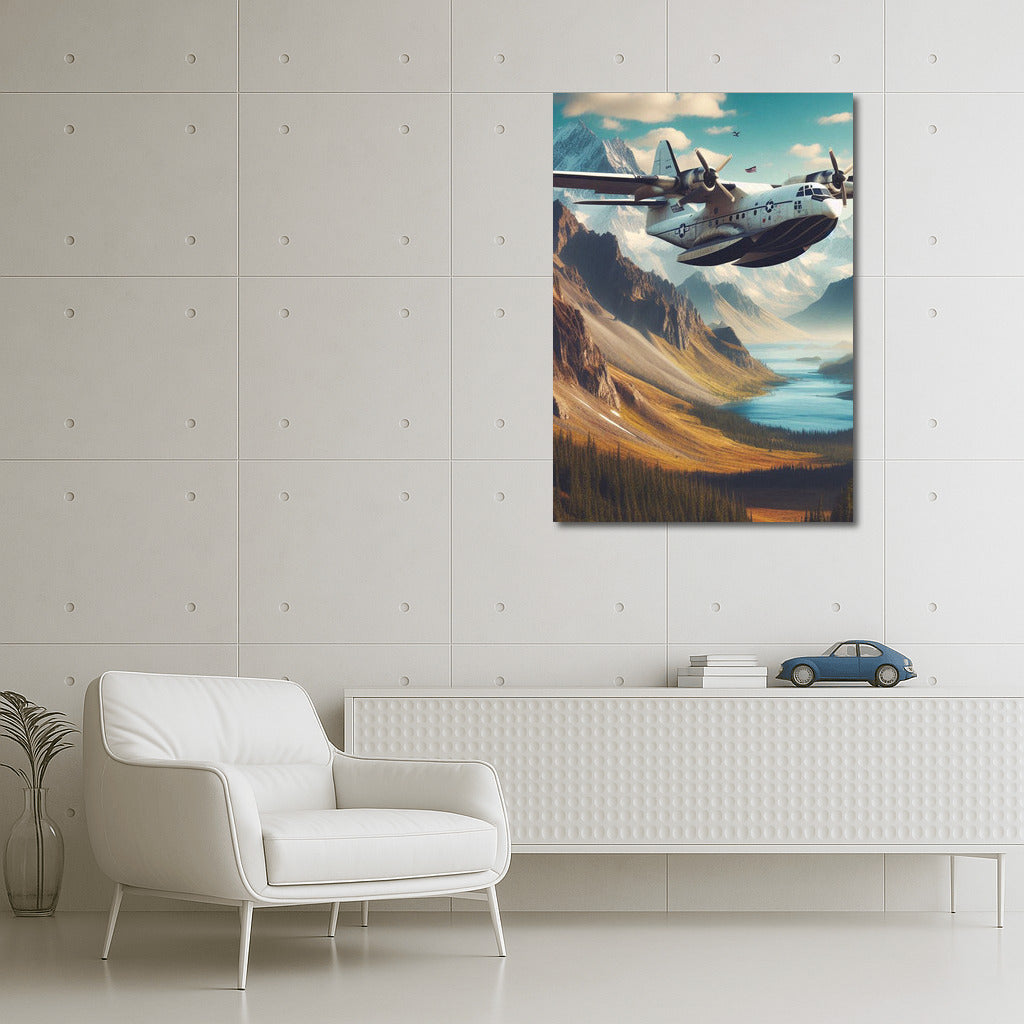 Amphibious Aircraft Over Mountain Landscape: Freedom of Flight