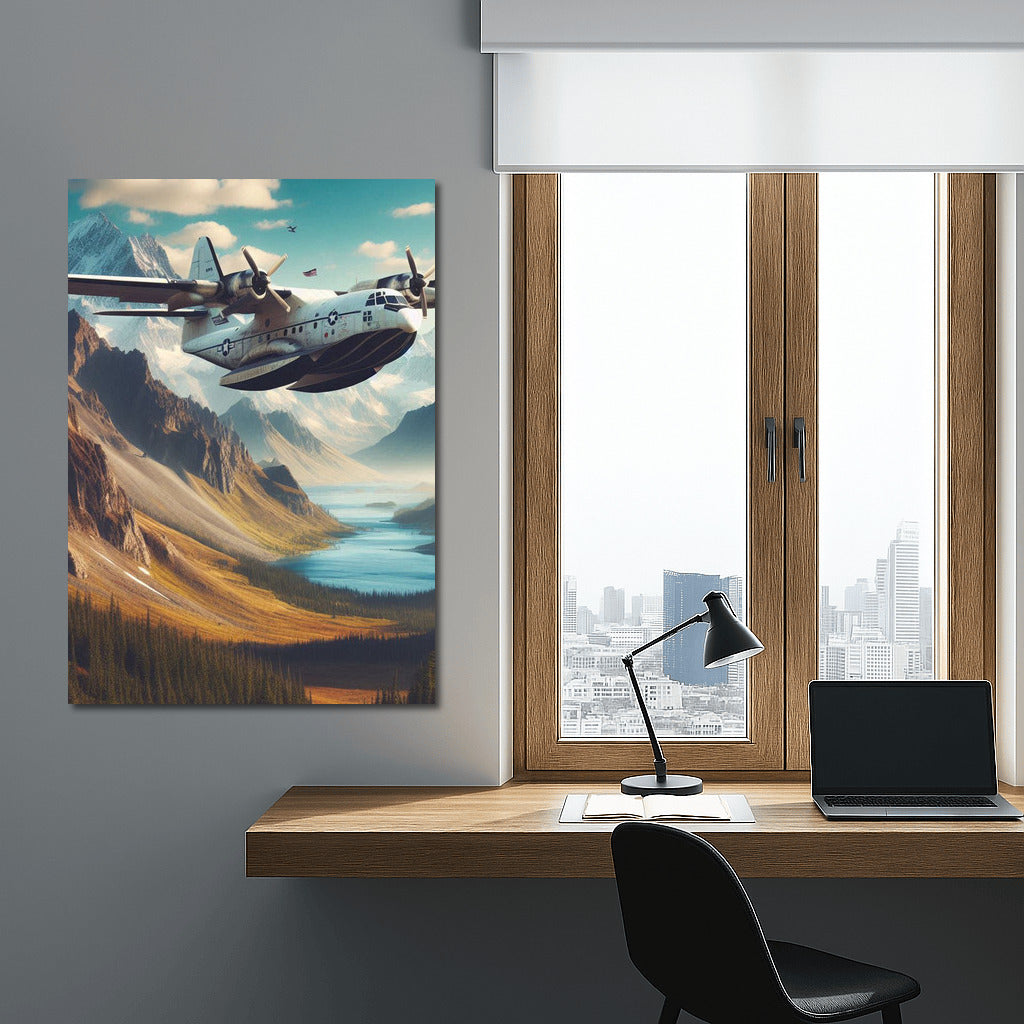 Amphibious Aircraft Over Mountain Landscape: Freedom of Flight