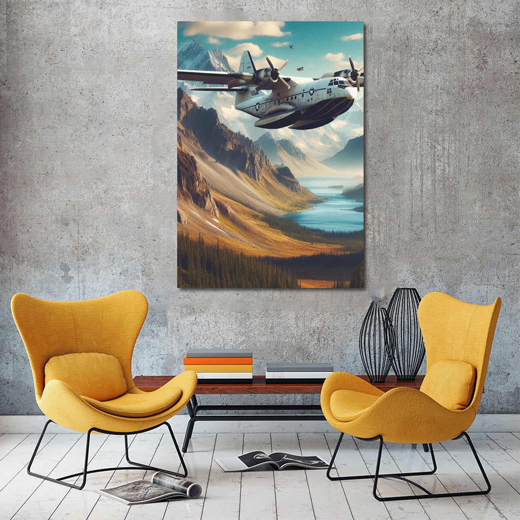 Amphibious Aircraft Over Mountain Landscape: Freedom of Flight