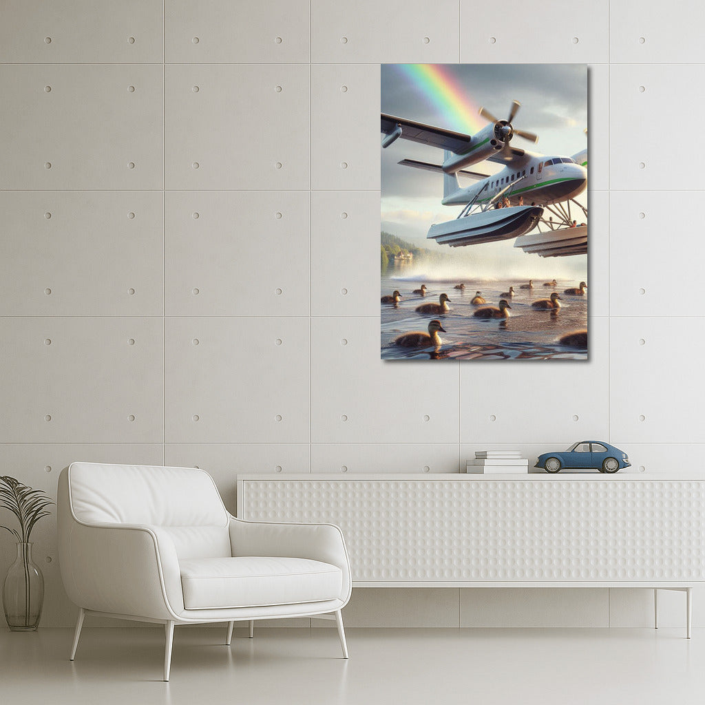 Amphibious Aircraft in Flight: Rainbow Miracle over Water