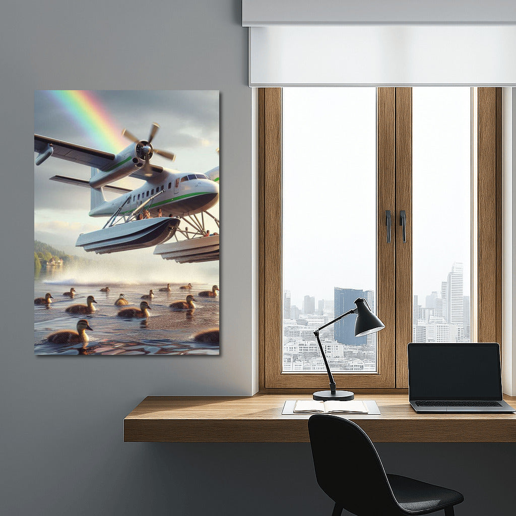 Amphibious Aircraft in Flight: Rainbow Miracle over Water