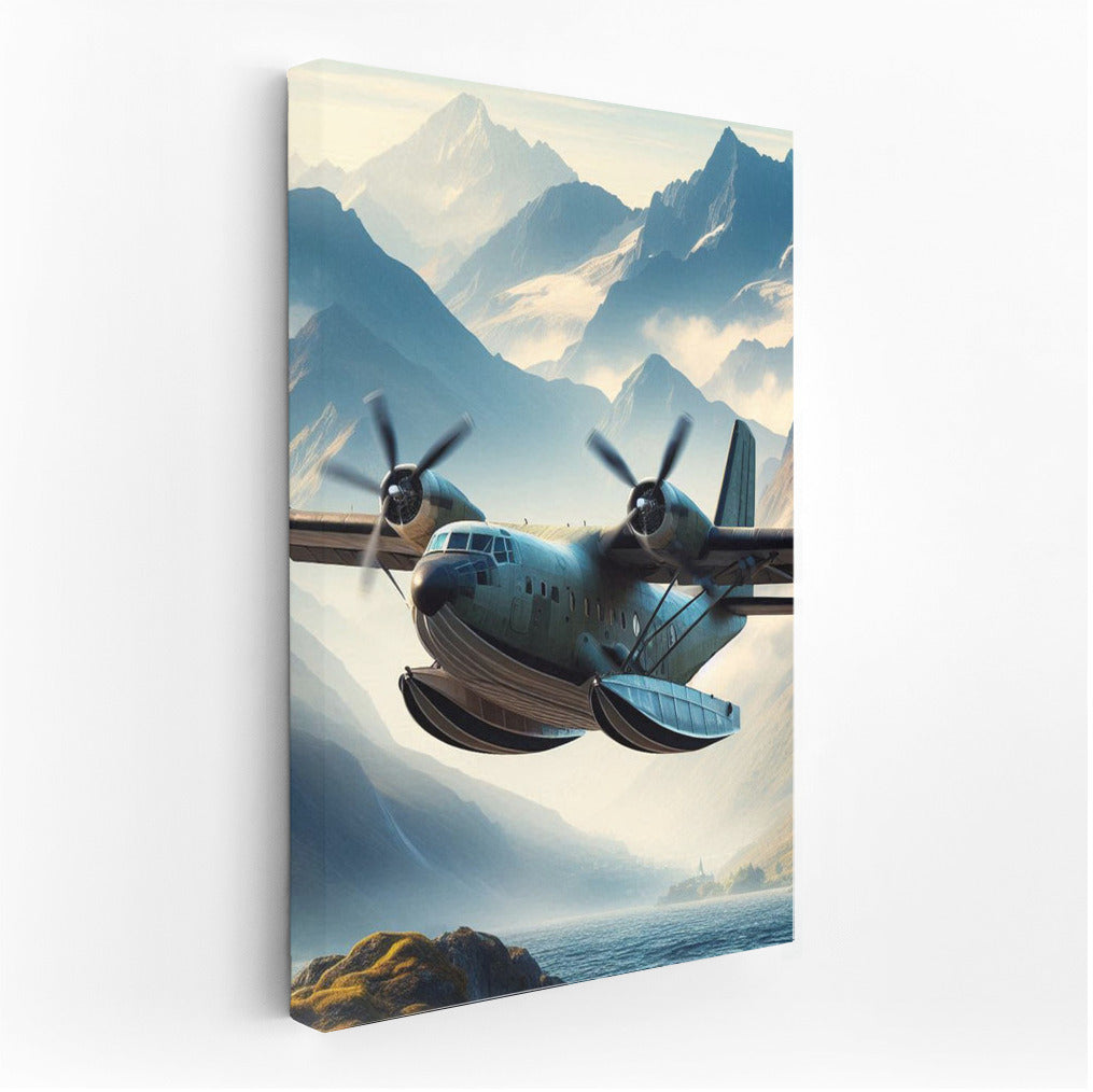 Amphibious Aircraft Soaring Over Mountain Peaks