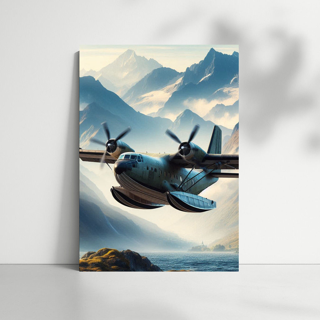 Amphibious Aircraft Soaring Over Mountain Peaks