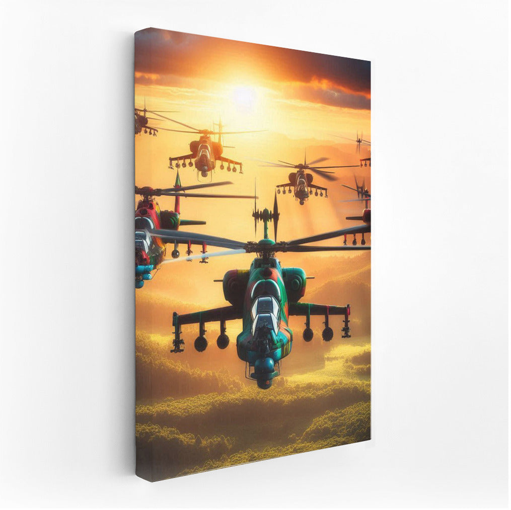 Sunset Flight: Helicopters over the Forest