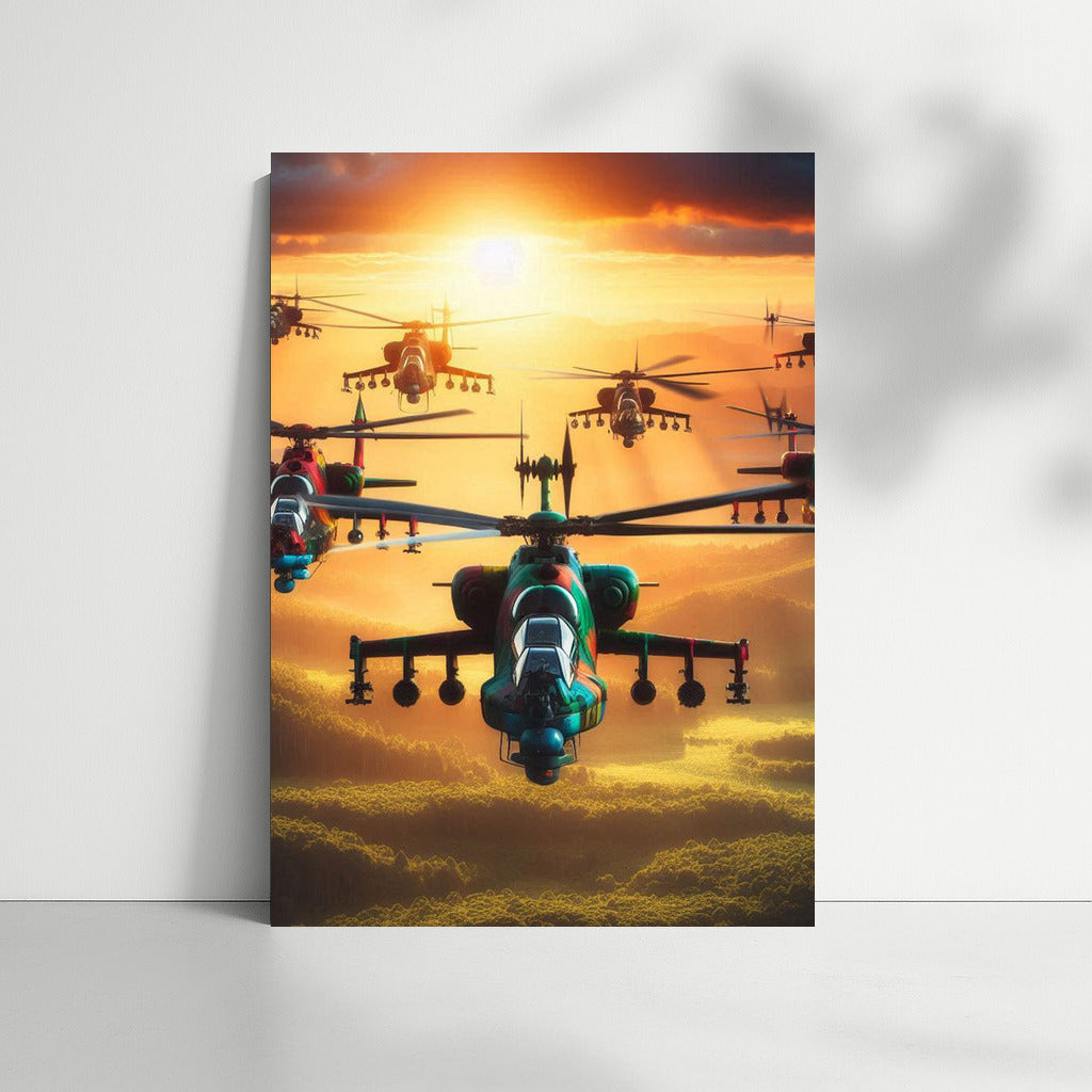 Sunset Flight: Helicopters over the Forest