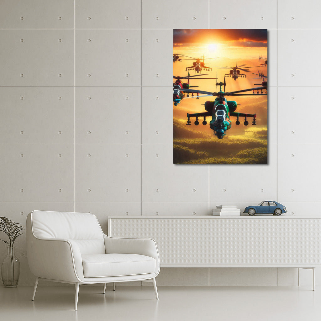 Sunset Flight: Helicopters over the Forest